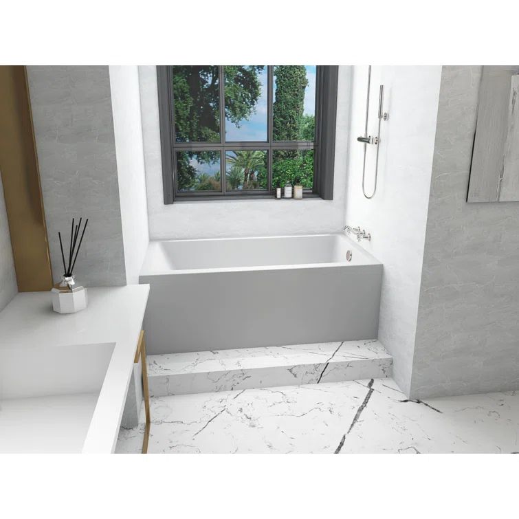 Niklaus 60'' Glossy White Acrylic Alcove Soaking Bathtub