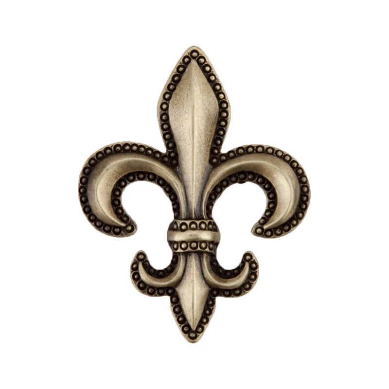 Antique Brass Fleur-De-Lis Cabinet Knob with Mounting Hardware