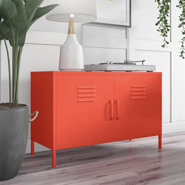 Orange Metal Locker Accent Cabinet with Adjustable Shelving