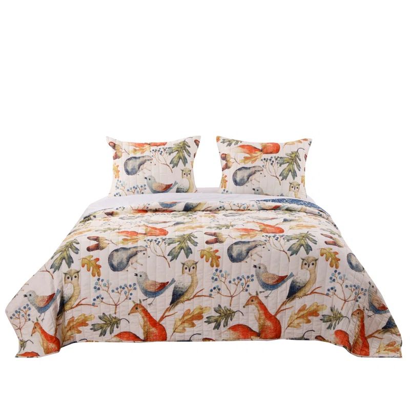 Forest Animals Reversible Full Microfiber Quilt Set in Blue