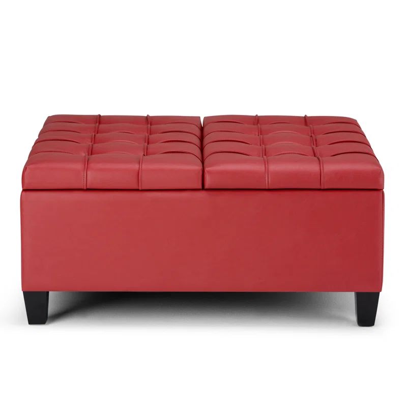 Crimson Red Tufted Faux Leather Cocktail Ottoman