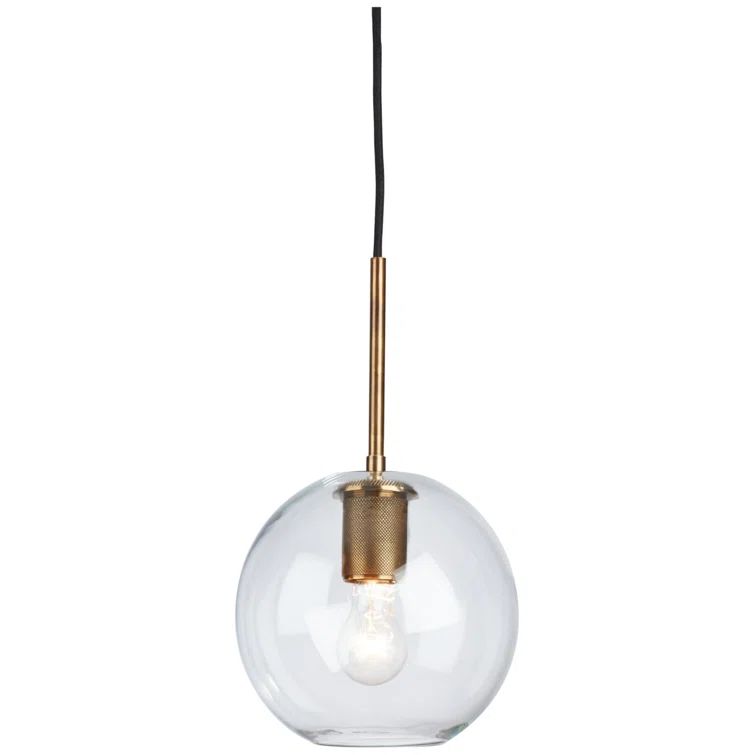Cordunn 9" Clear Glass Globe Pendant with Antiqued Brass Finish