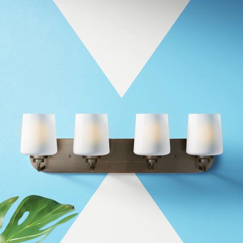 Windom Transitional 4-Light Dimmable Bronze Vanity Fixture with Etched Opal Glass