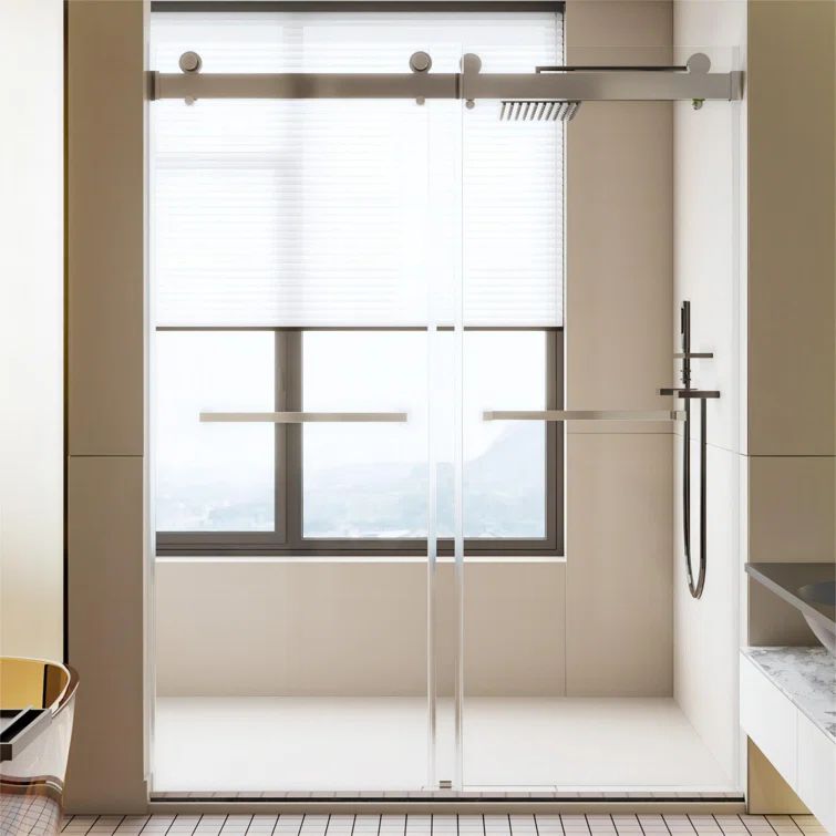 Chrome Frameless Double Sliding Shower Door with Tempered Glass