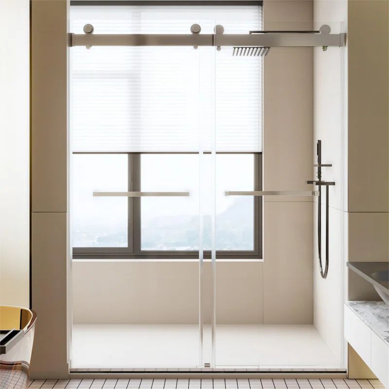 Chrome Frameless Double Sliding Shower Door with Tempered Glass
