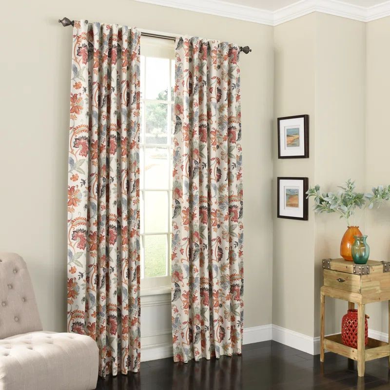 Nina Jacobean Floral Blackout Puddle Length Curtains