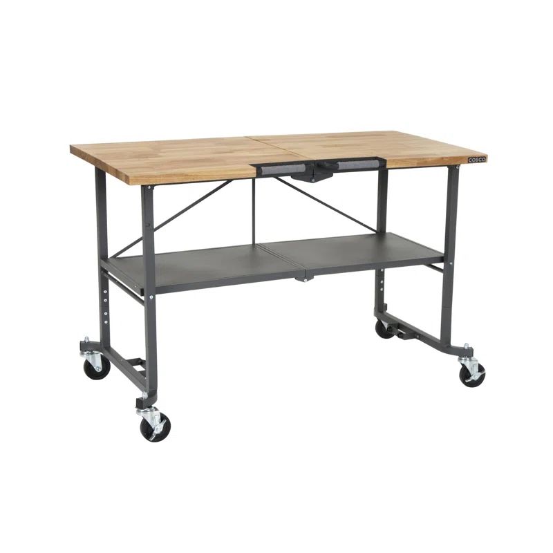 SmartFold Gray Steel Frame Portable Workbench with Hardwood Top