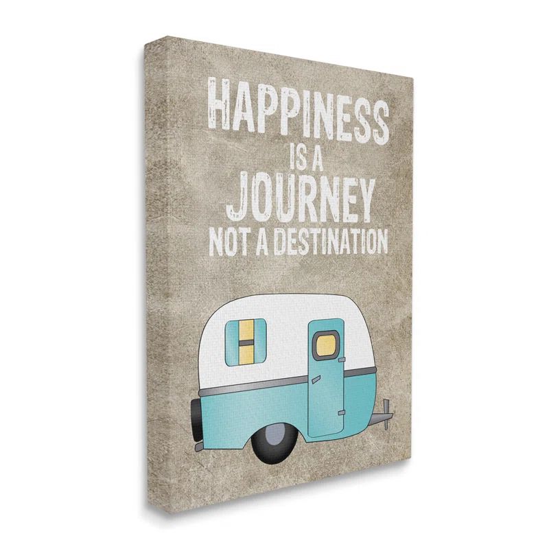 Happiness Journey Quote Canvas Wall Art with Wooden Frame