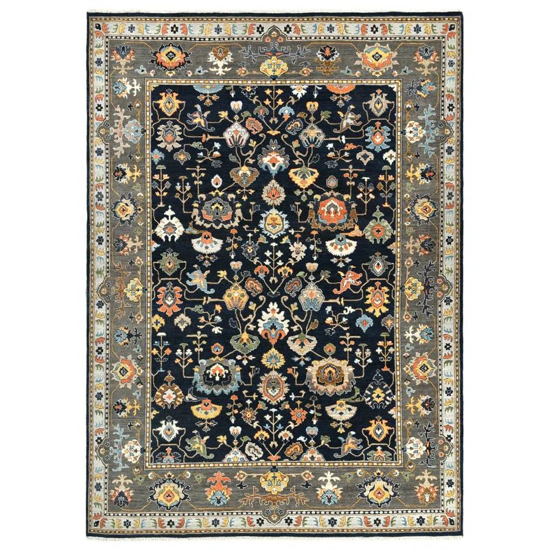 Hand-Knotted Blue and Gray Wool 9' x 12' Area Rug