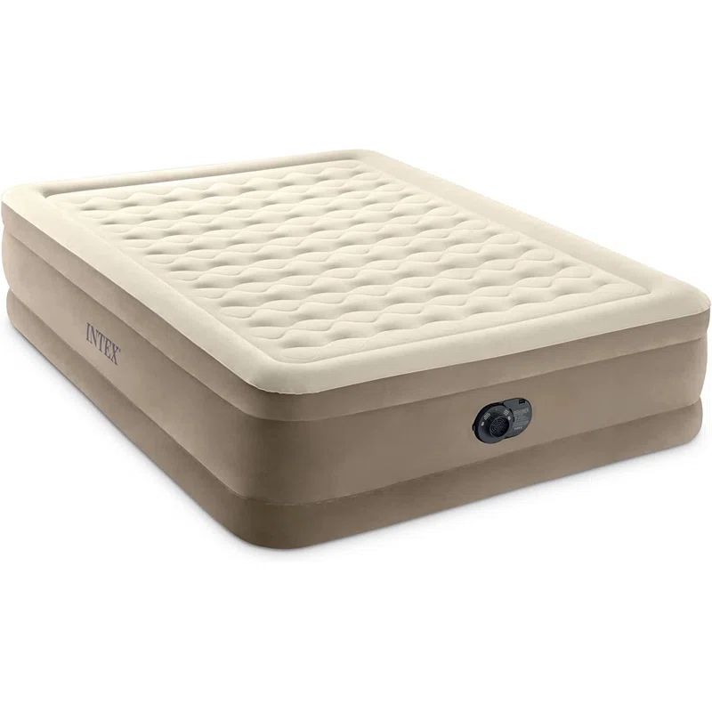 Queen Beige Raised Air Mattress with Built-in Pump
