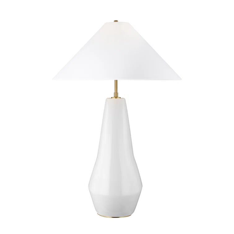 Arctic White Ceramic Table Lamp with Linen Shade