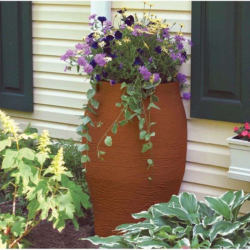 Terracotta 50 Gallon Plastic Rain Barrel with Planter