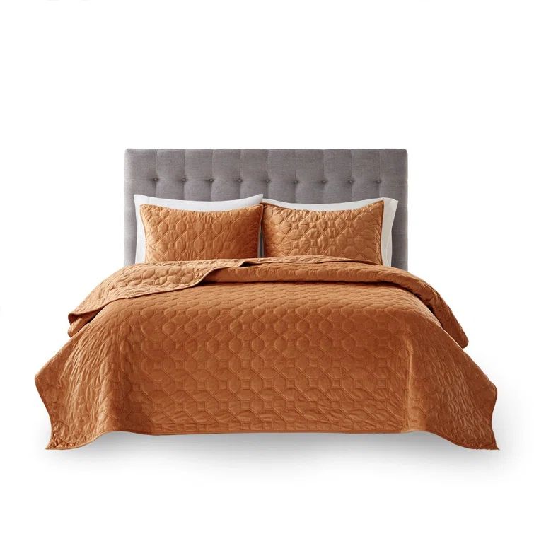 King Rust Velvet Reversible Quilt Set with Shams