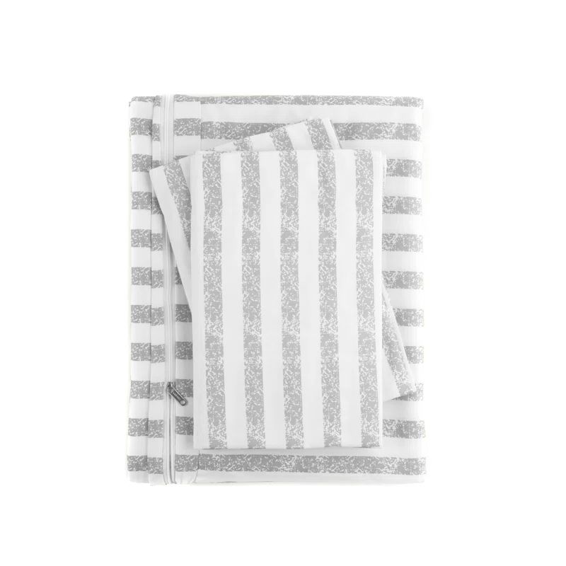 Light Gray Twin 3-Piece Striped Microfiber Duvet Cover Set