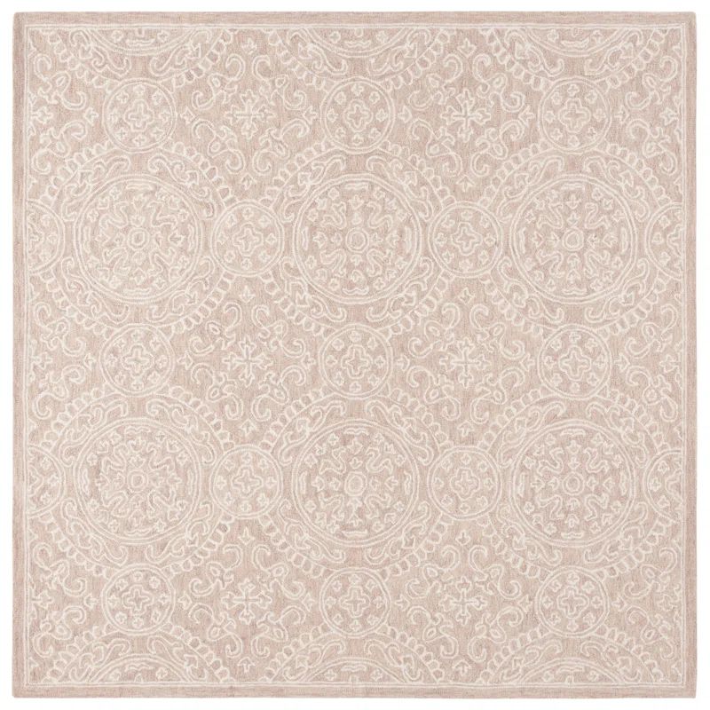 Beige and Ivory Hand-Tufted Wool Square Rug