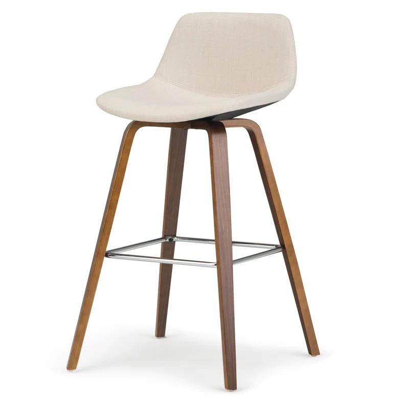 Mid-Century Modern Bentwood Counter Stool in Natural Linen Look
