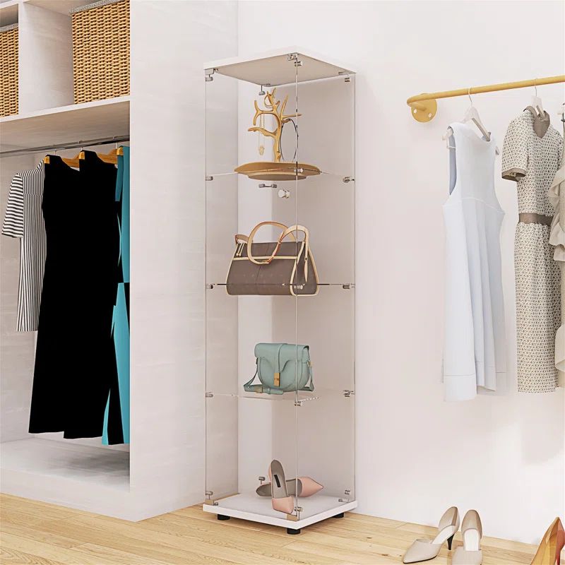 White Lighted Glass Display Cabinet with Four Shelves