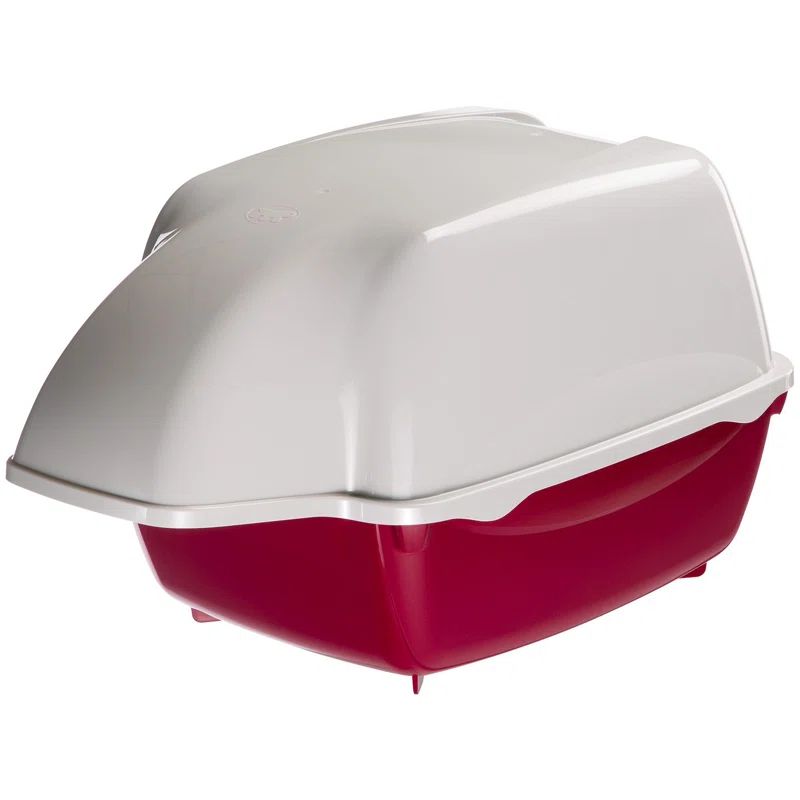 Red and White Thermoplastic Hooded Cat Litter Box Enclosure