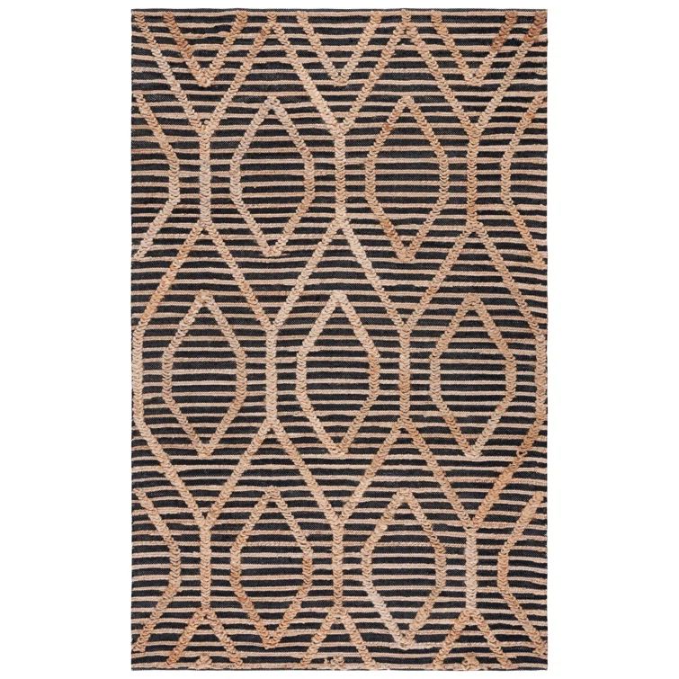 Handmade Black and Natural Cotton Flat Woven Geometric Rug