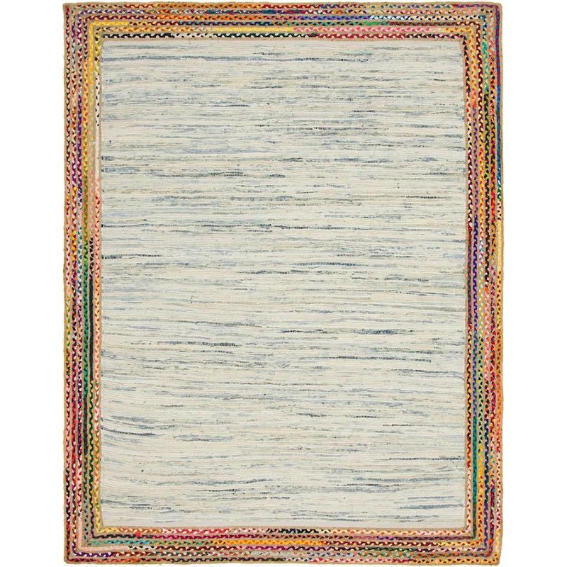 Handmade Ivory Stripe Braided Rug 9' x 12' Recycled Materials