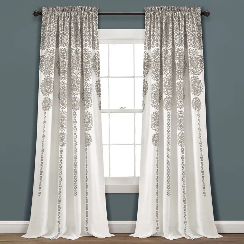 Gray Medallion Pattern Blackout Polyester Window Panels
