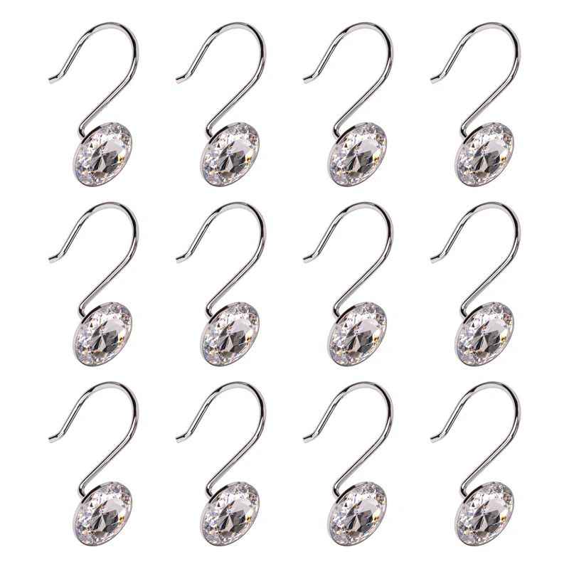Polished Chrome Crystal Design Shower Curtain Hooks Set