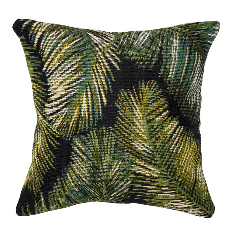 Black and Green Palm Leaf Pattern Indoor/Outdoor Throw Pillow