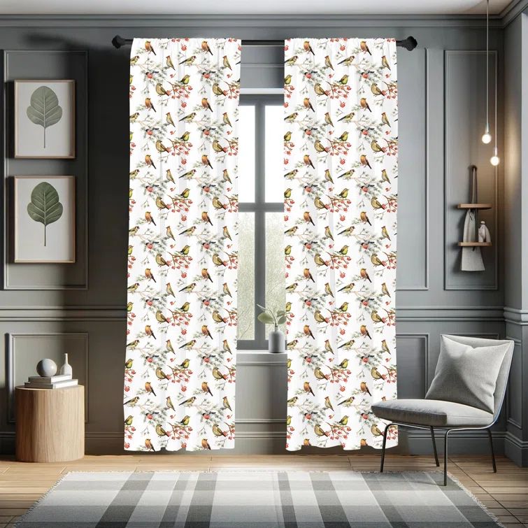 Colorful Forest Birds Polyester Room-Darkening Curtain Panels, 28" x 95", Set of 2