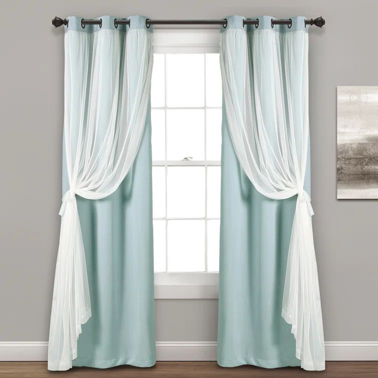 Blue Polyester Blackout Sheer Grommet Window Panels, 63" x 38"