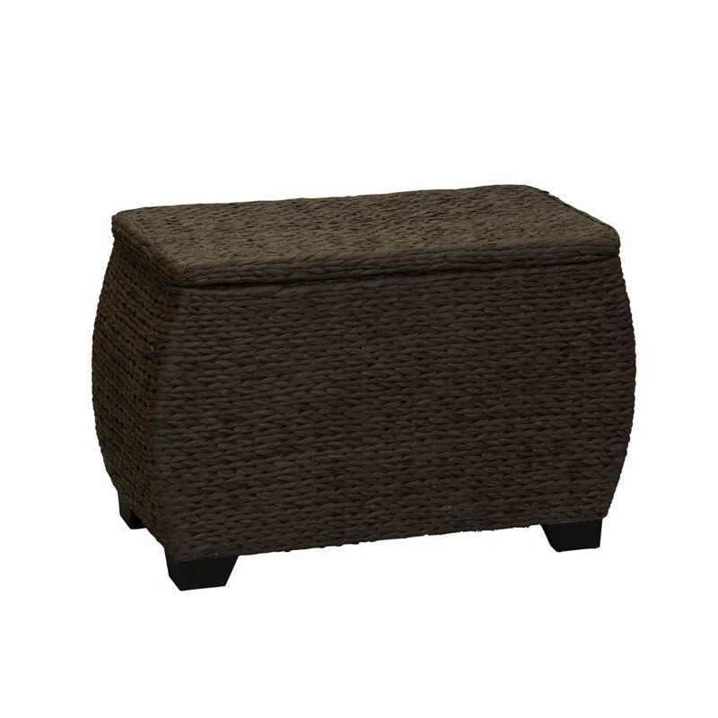 Large Brown Woven Storage Chest with Wood Feet