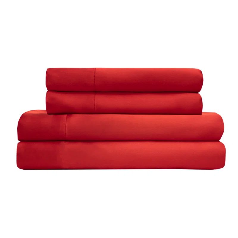 Luxurious Red Satin Polyester Full Sheet Set