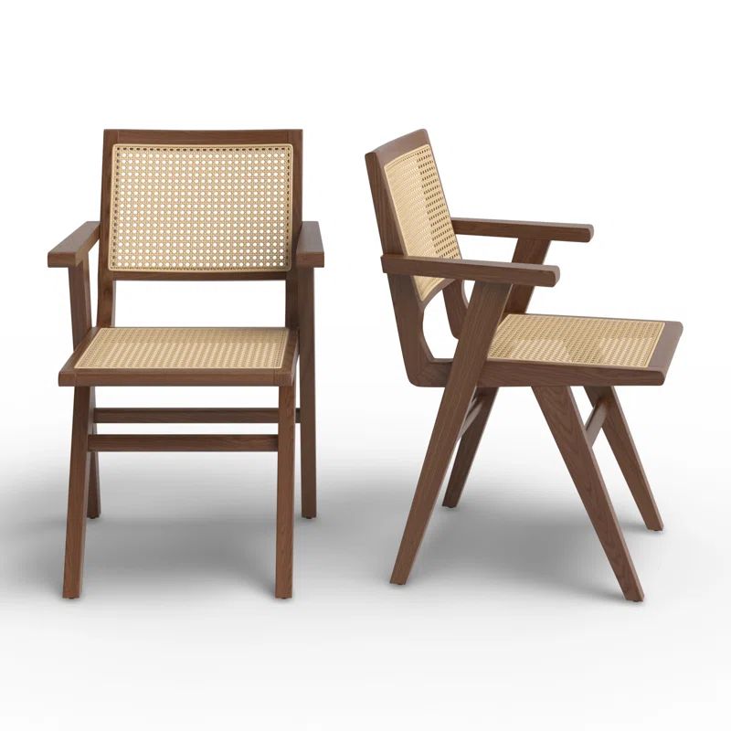 Black Cane and Wood Arm Chair, 33.3" Height