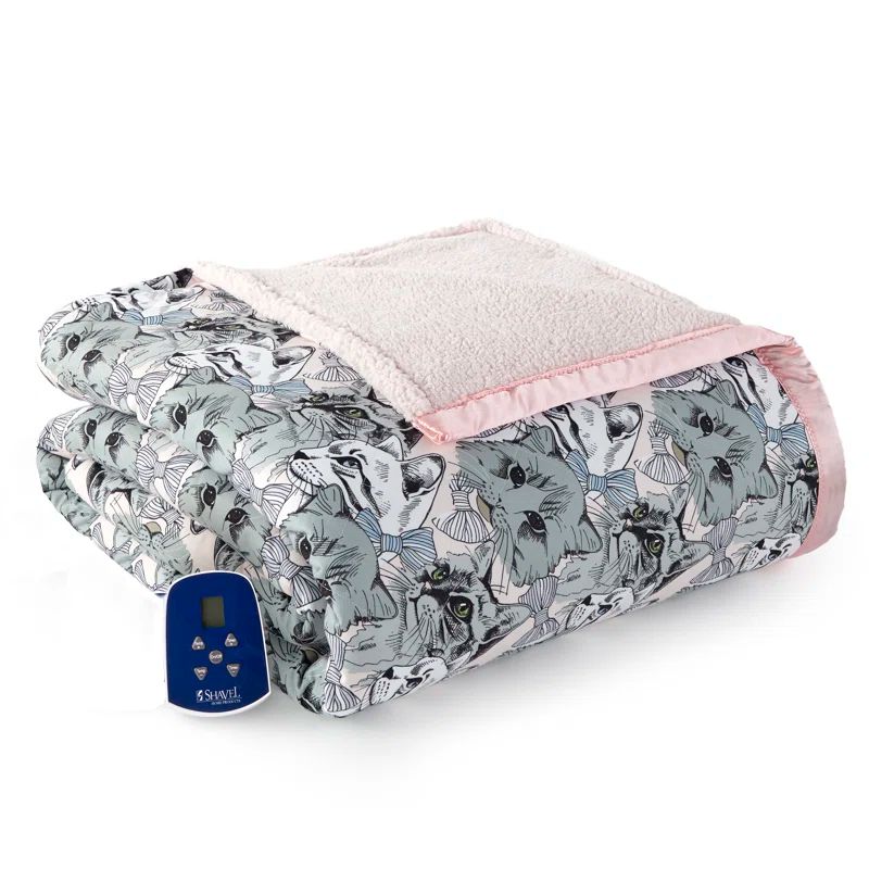 Twin Cat Collage Micro Flannel Sherpa Reversible Electric Blanket
