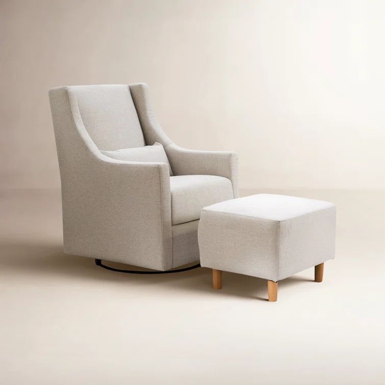 Beige Eco-Weave Upholstered Swivel Glider with Ottoman