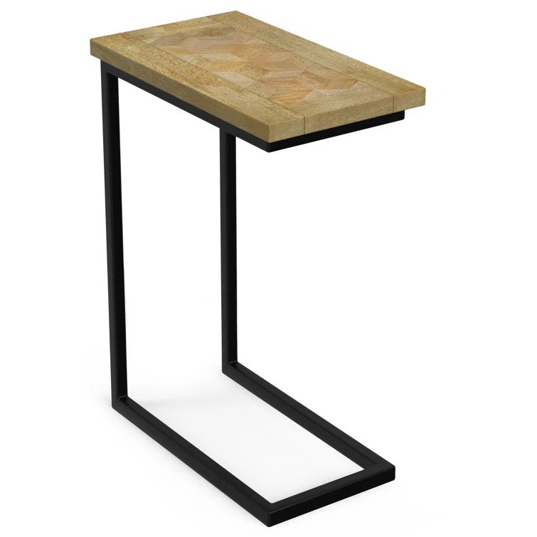 Skyler 18" Distressed White Wash Mango Wood and Black Metal C-Shaped End Table