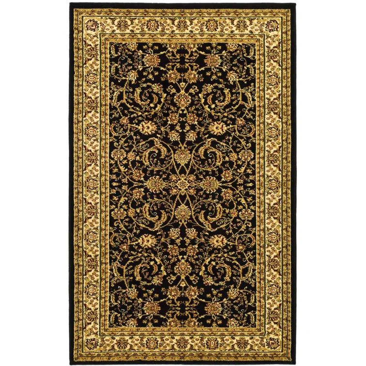 Black Floral Synthetic 6' x 9' Rectangular Area Rug