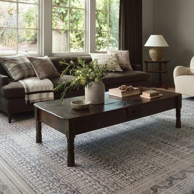 Ivory and Ocean Square Stain-Resistant Synthetic Rug Sample