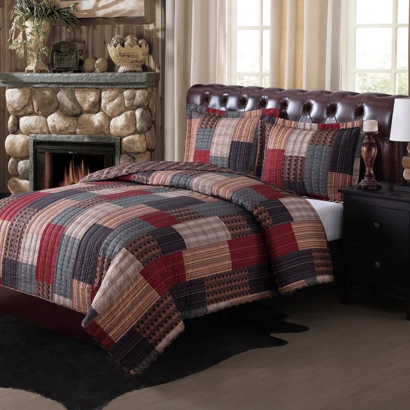 Rustic Red and Tan Microfiber Full Quilt Set