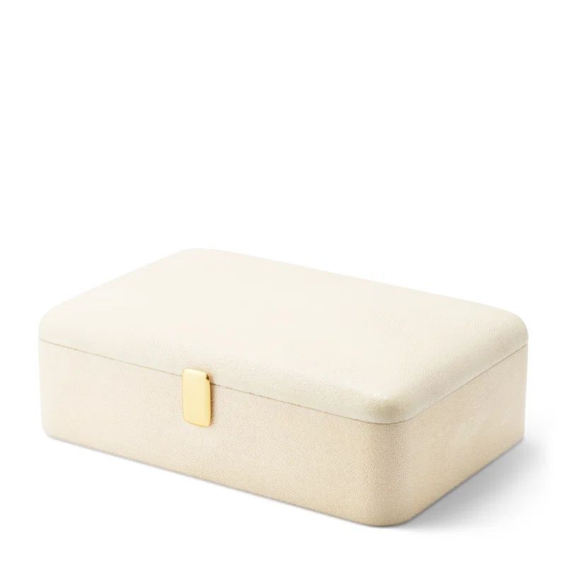 Cream Shagreen Large Jewelry Box with Brass Detailing