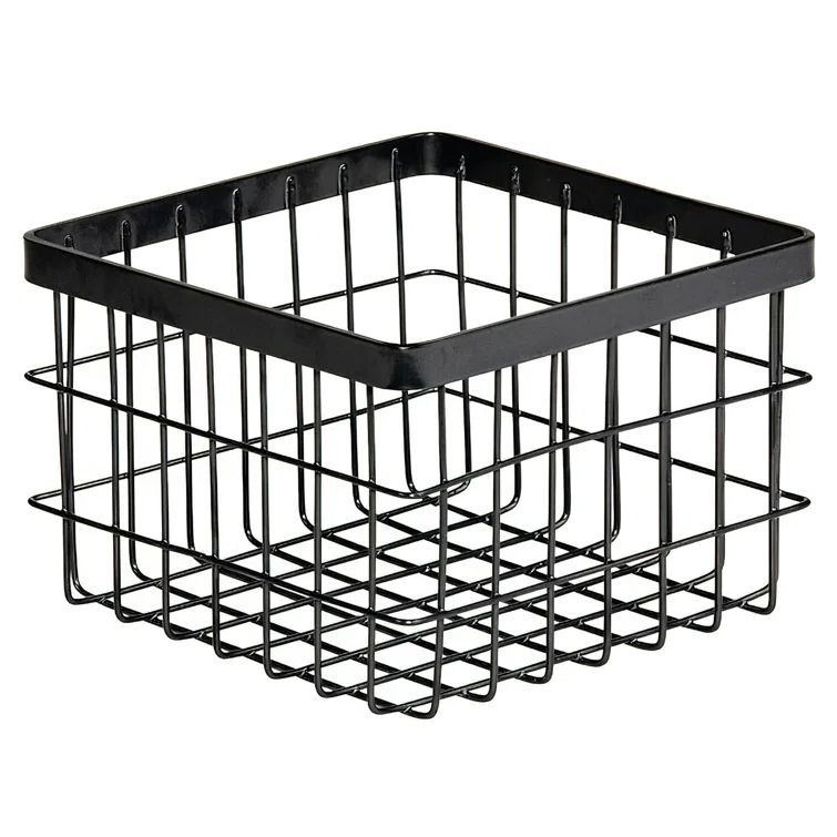 Black Square Metal Wire Utility Storage Basket 6" x 6"