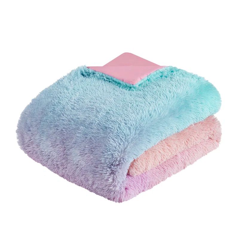 Full Purple Faux Fur Reversible Bedspread Set