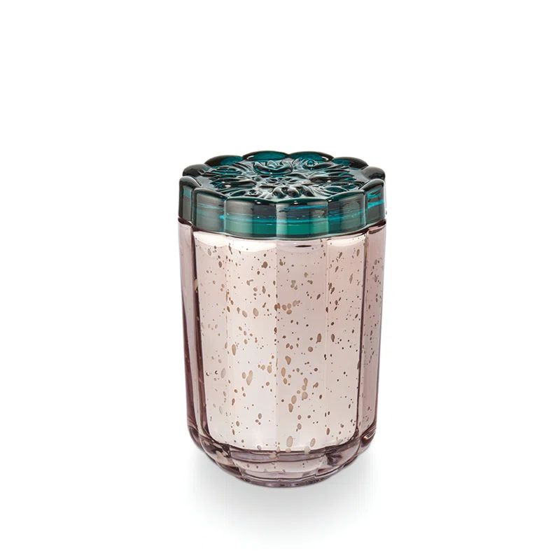 Pink Glass Scented Candle with Floral Lid