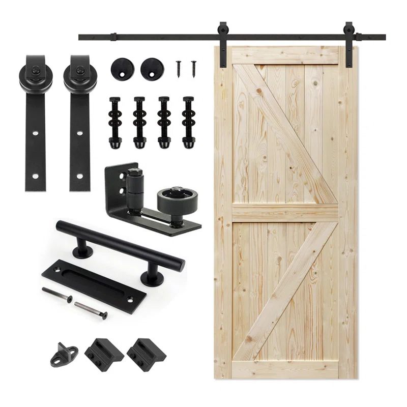 Natural Spruce 38" x 80" Unfinished Barn Door with Black Hardware Kit