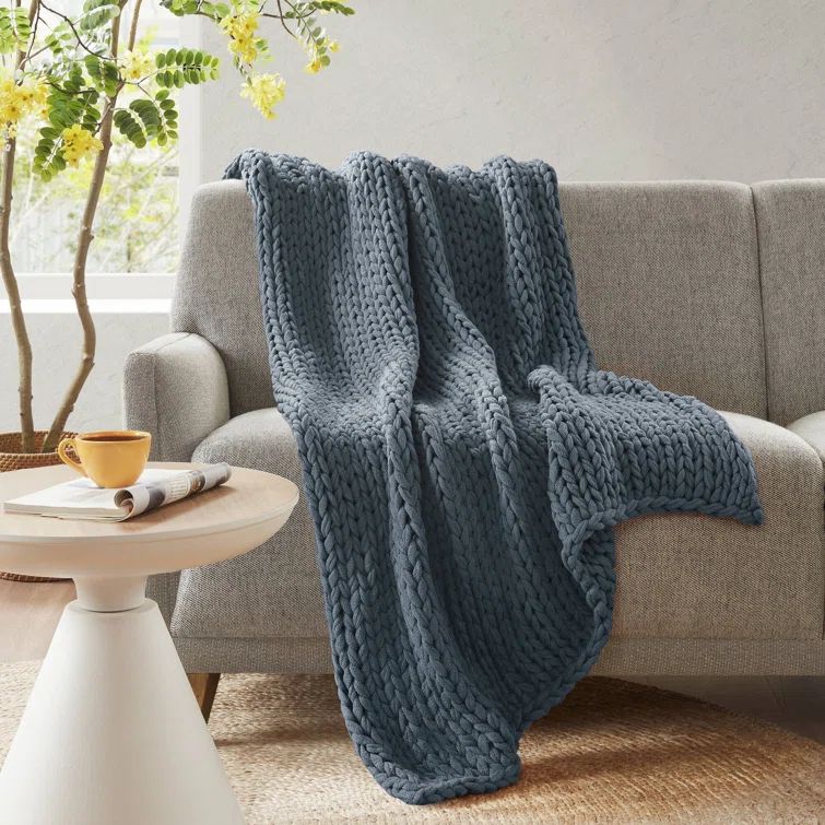 Indigo Bliss 50"x60" Handmade Chunky Knit Throw