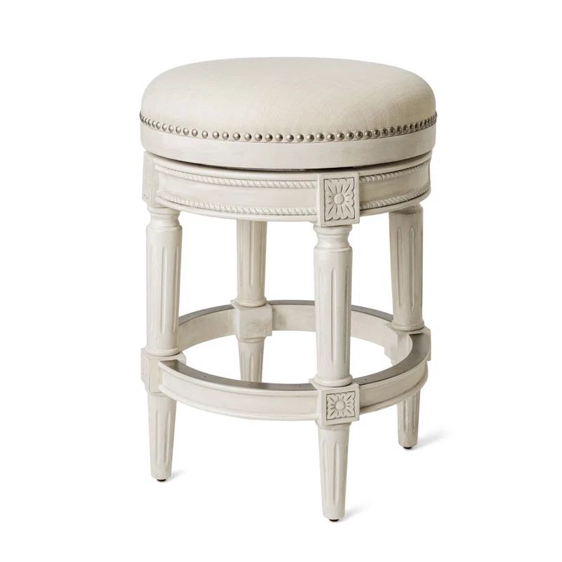 White Oak Backless Swivel Counter Stool with Upholstered Seat