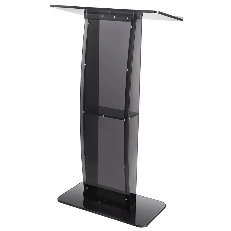 Black Acrylic 47" Podium Stand with Storage Shelf