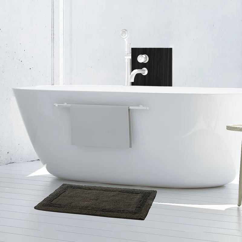 Black Cotton Blend Stonewash Rectangular Bath Rug 20" x 34"