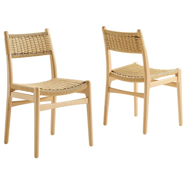 Natural Beech Wood and Rope Woven Side Chair Set