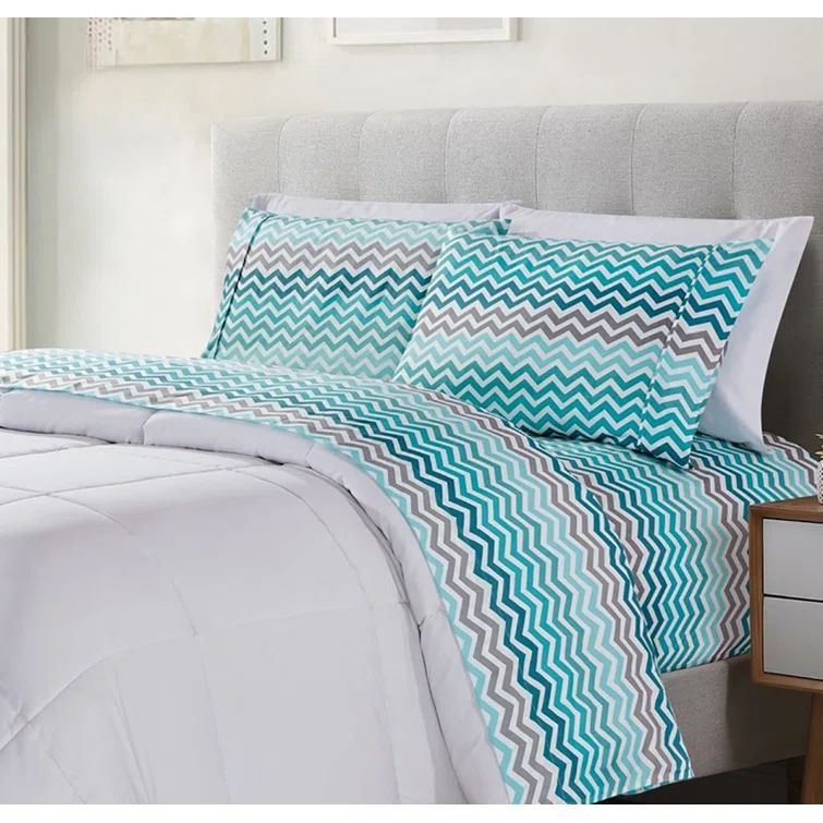 Aqua Chevron Full Size Egyptian Cotton Bamboo Microfiber Sheet Set