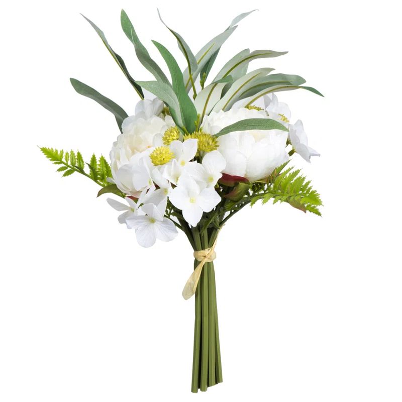 Elegant White Artificial Peony and Rose Floral Arrangement